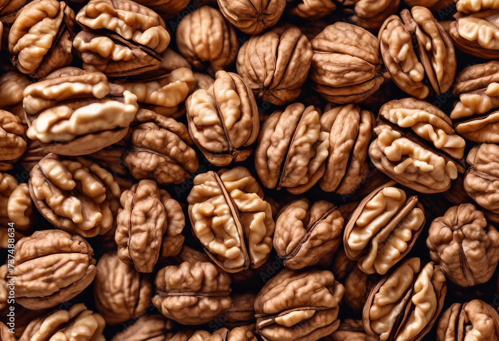 Naklejka premium Delicious walnut kernels background close up