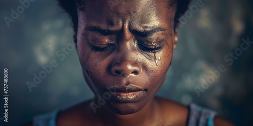 Resilient African woman fighting back tears, expressing profound sorrow. Concept The Strength Within, Overcoming Adversity, Healing Through Tears, Empowering Resilience, Expression of Sorrow