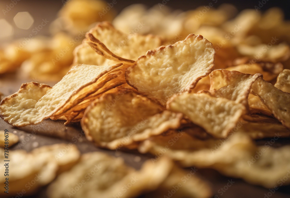 Delicious potato chips close up