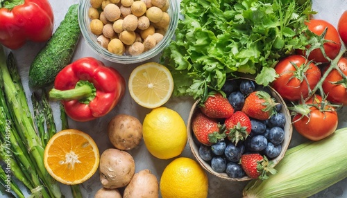 supermarket food waste fruits vegetables top view