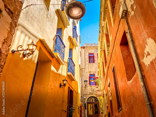 Colorful buildings in the city center of Chania, Crete, Greece
