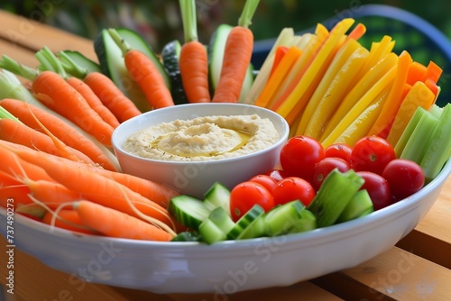 Raw Vegetable Crudité Platter with Hummus Dip for Health Day photo