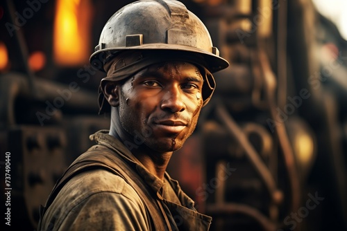 A military person in a hard hat is gazing at the camera
