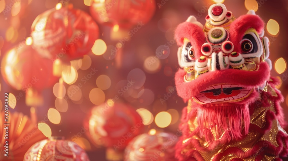 A festive Chinese New Year parade setting, with majestic dragons, shimmering lanterns A festive Chinese New Year parade setting, with majestic dragons, shimmering lanterns