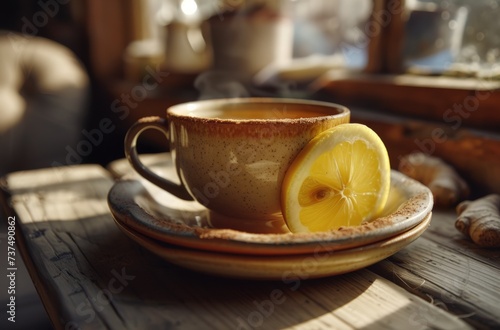 a cup of tea with lemon and ginger