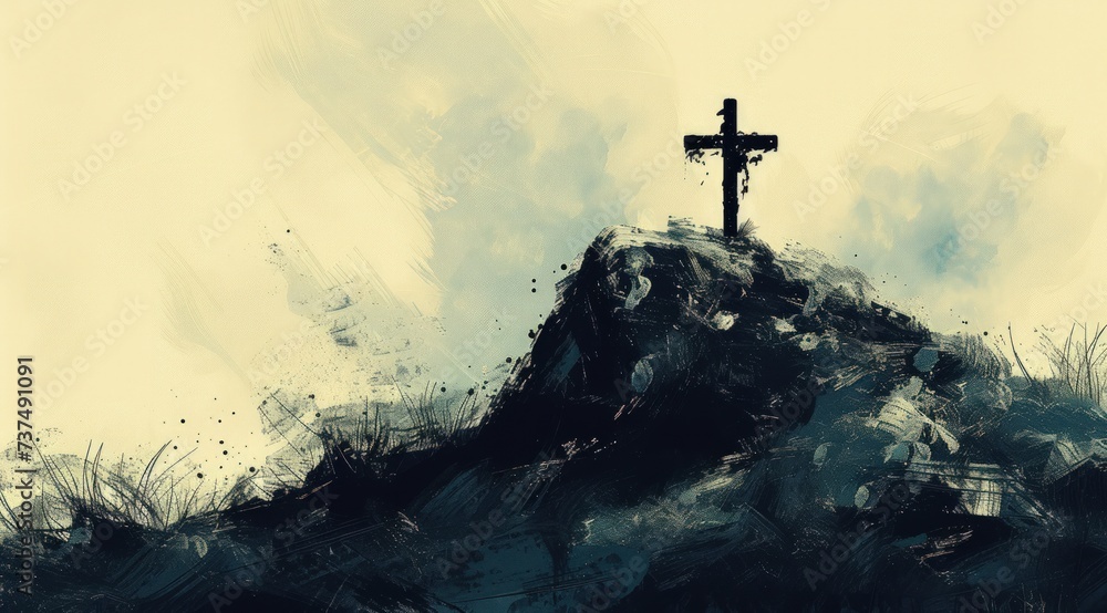 a black cross on top of a hill a black cross on top of a hill