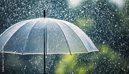 transparent umbrella under heavy rain against water drops splash background rainy weather concept