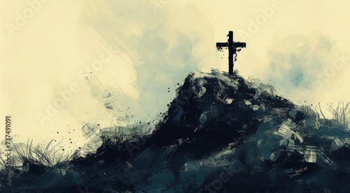 a black cross on top of a hill