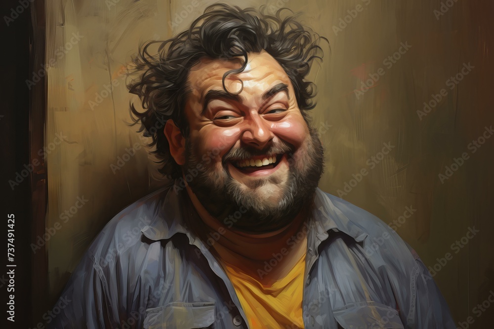 Robust Portrait of cheerful chunky man sitting in pub. Smiling man holding glass of beer. Generate ai