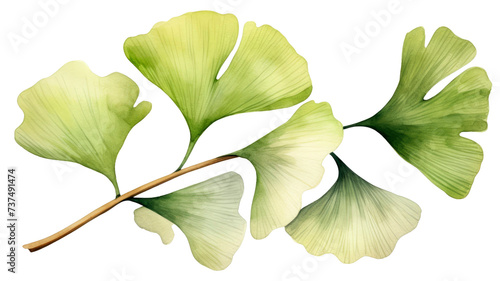 Ginkgo biloba branch leaf clipart watercolor illustration 