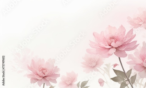 pink flowers on a white background with space for text, aestheticism, soft mist, matte background, soft light_8