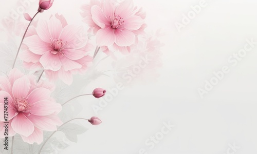 pink flowers on a white background with space for text  aestheticism  soft mist  matte background  soft light_4