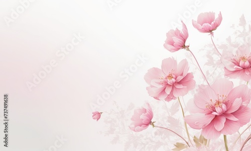 pink flowers on a white background with space for text, aestheticism, soft mist, matte background, soft light_1