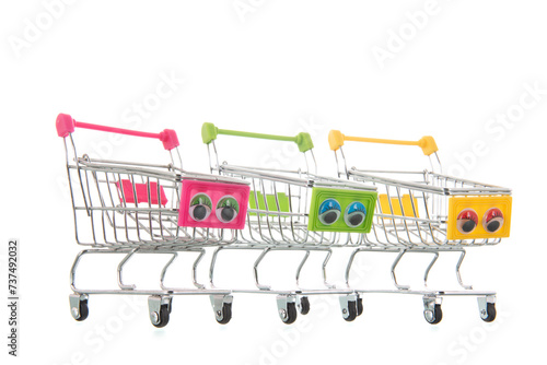 Row funny shopping carts