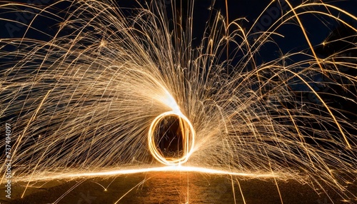 sparkler trail of light with sparks in a straight line