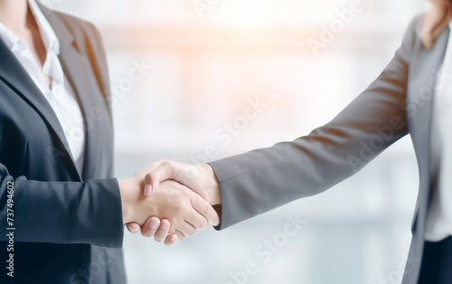 Professional Business Deal: Businesswoman Handshake with Colleagues in Casual Attire