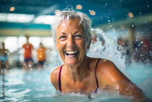Active senior women enjoying aqua gym, healthy retired lifestyle with aqua fit sport © sorin