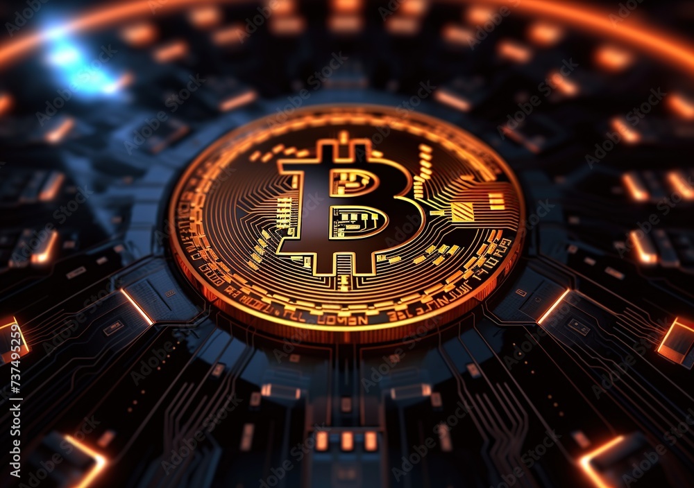 bitcoin crypto currency, Gold bitcoin symbol with Technological background