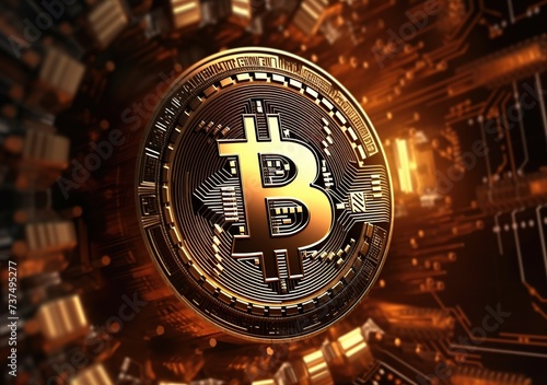 bitcoin crypto currency, Gold bitcoin symbol with Technological background