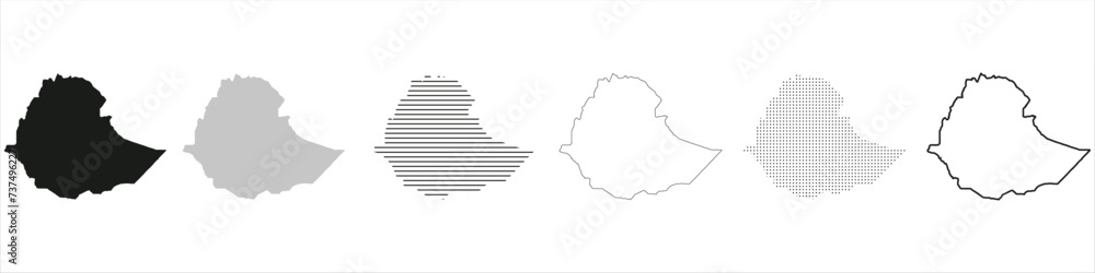 Ethiopia Map Black. Ethiopia map silhouette isolated on transparent background.