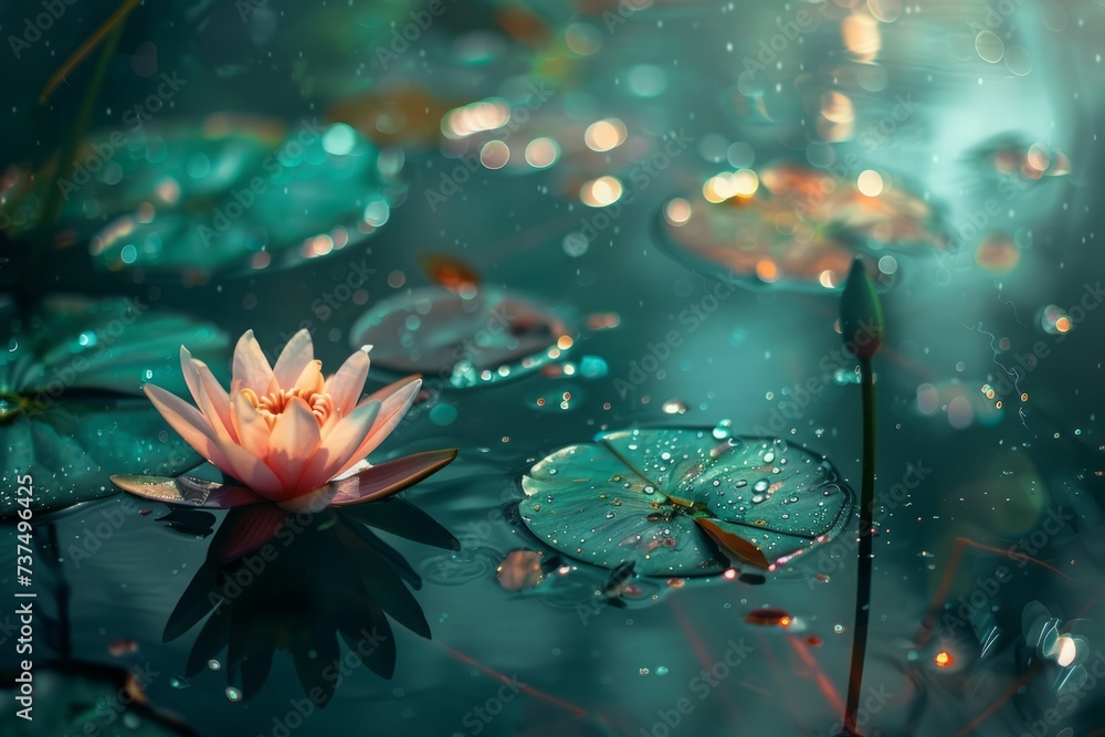 water lily flower after rain