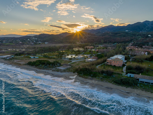 Panoramic view of sunrise in acharavi beach,Corfu,Greece