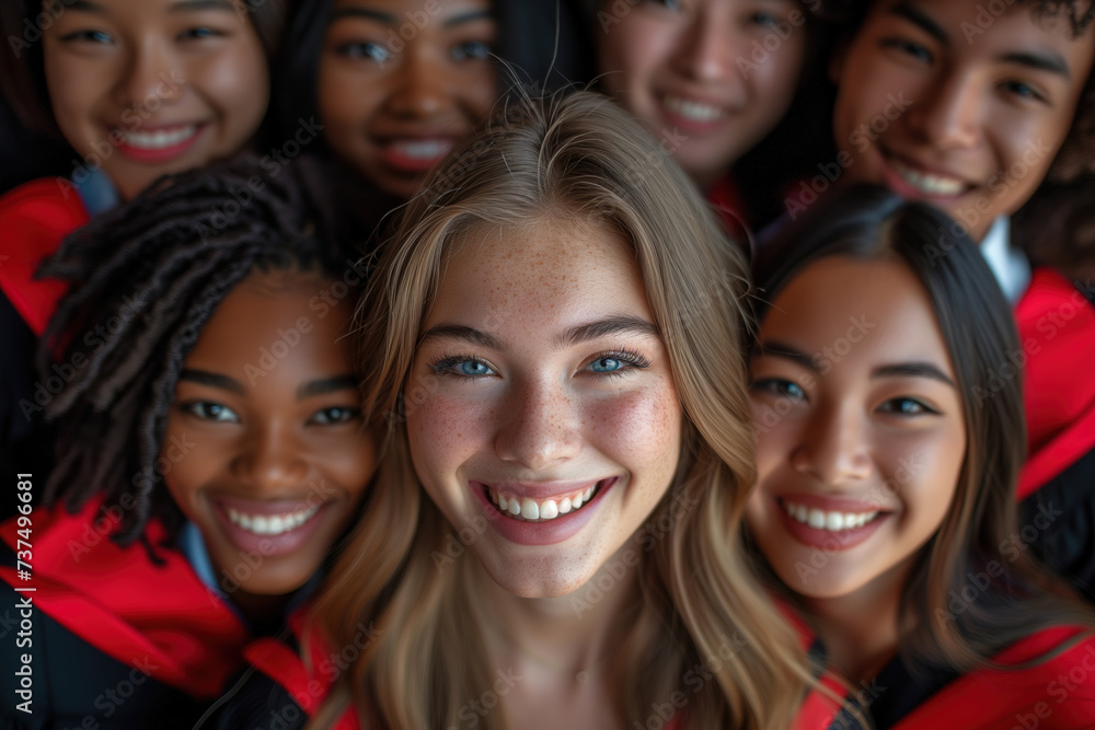 Fototapeta premium Multiracial graduates smiling closely