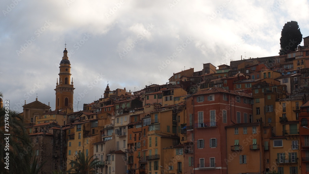 Buildings atop a hill in Menton, France
