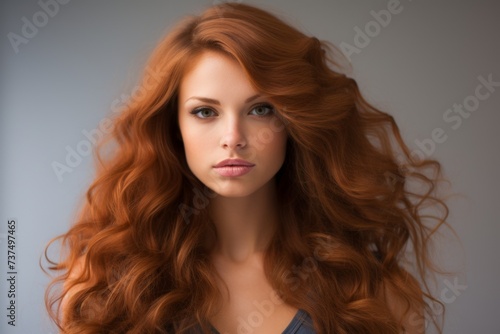 portrait of a beautiful young woman with long red hair