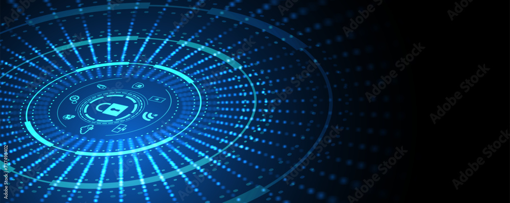 internet digital cyber security technology concept for business background. Lock on circuit board