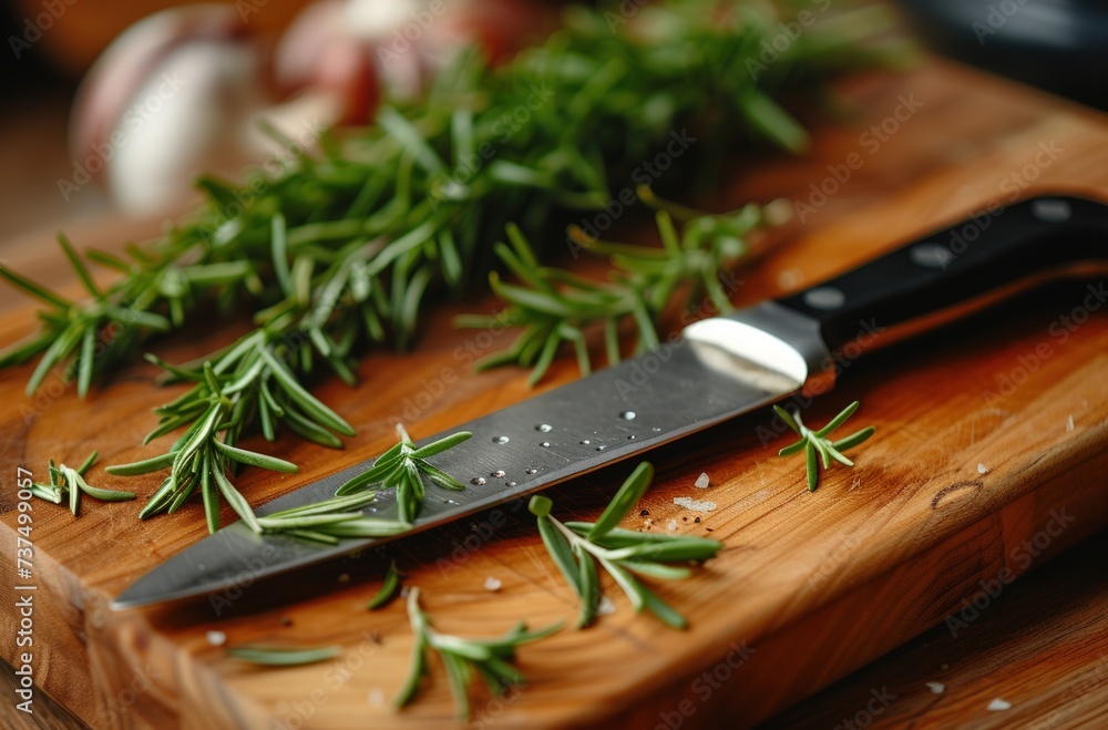 on wooden board with rosemary on wooden board with rosemary