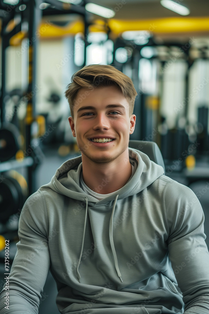 Fototapeta premium Caucasian man in exercise clothes smiling confidently in the gym.