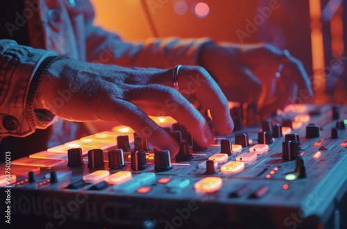 dj finger, hand and hand working on fx equipment and control