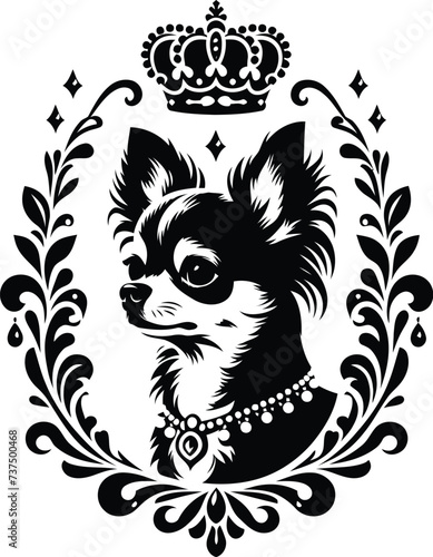 chihuahua dog silhouette flowers ornament decoration, floral vector design