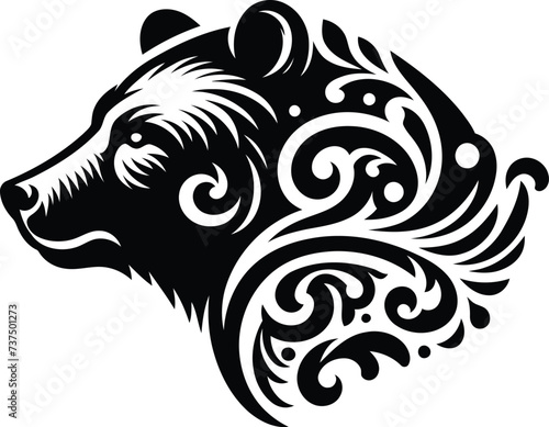 bear, panda silhouette flowers ornament decoration, floral vector design