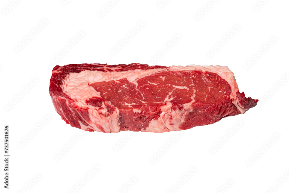 Fresh raw ribeye beef steak isolated on a white background.