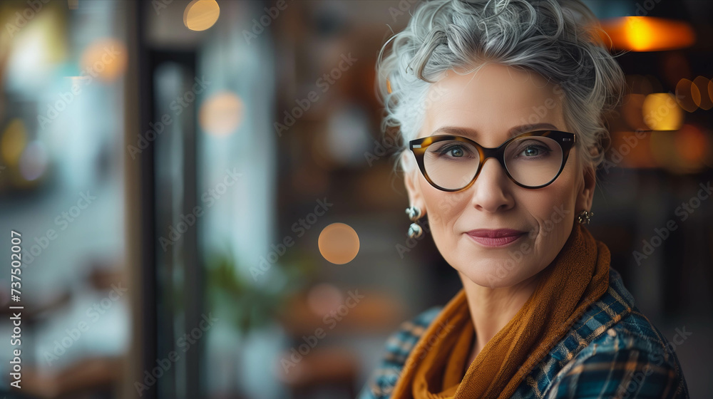 Caucasian woman tries on fashionable eyeglasses in eyeglasses store. Caucasian woman tries on fashionable eyeglasses in eyeglasses store.