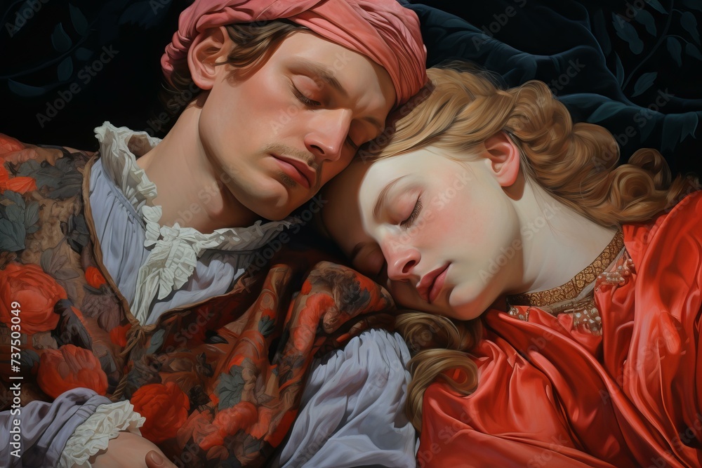 Sleeping couple. Family bed peaceful. Generate Ai Sleeping couple. Family bed peaceful. Generate Ai
