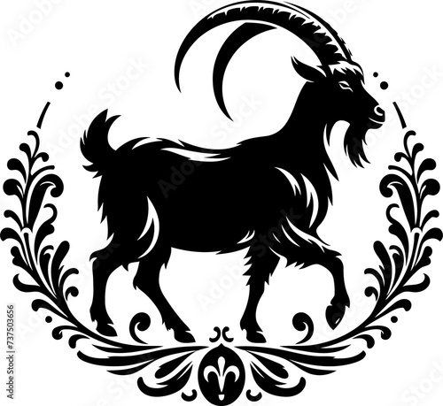 goat silhouette flowers ornament decoration, floral vector design