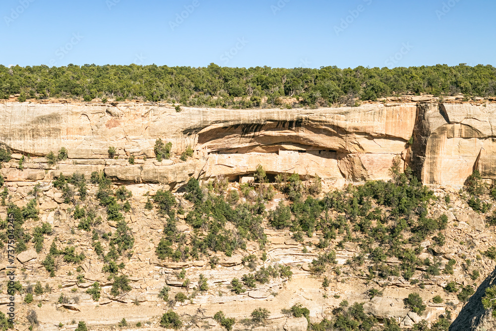 Meas Verdi National Park cliff dwelling built into the canyon wall landscape Colorado, USA., 