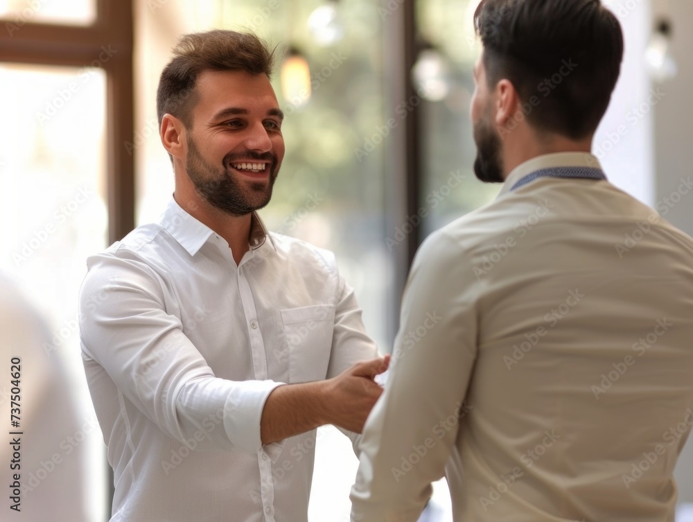 Professional Business Handshake in Modern Office Environment Professional Business Handshake in Modern Office Environment