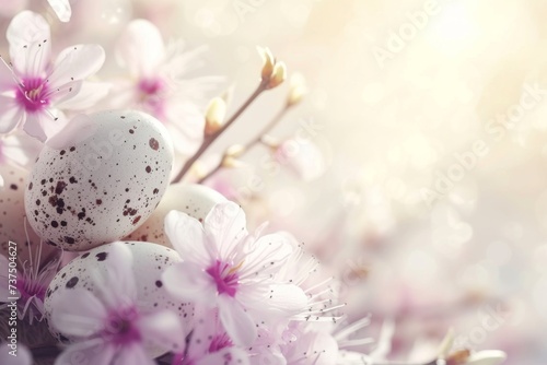 Happy Easter Eggs Basket Vintage Card. Bunny in flower easter Beige decoration Garden. Cute hare 3d orange blossom easter rabbit spring illustration. Holy week AR card wallpaper red petunia