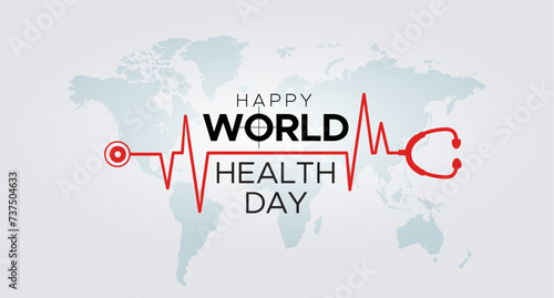 World health day text with doctor stethoscope. Vector awareness and promotional advertising background.