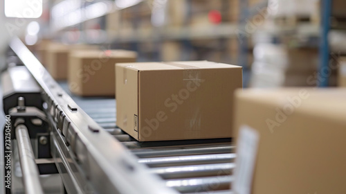 Cardboard Boxes on Conveyor Belt in Distribution Warehouse © LaurieCu