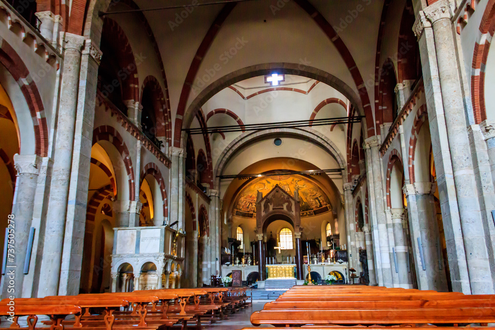 Interior of Basilica of Sant'Ambrogio in Milan, Italy