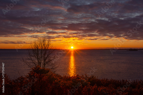 Sunrise over St. Lawrence river  LaSalle  Quebec  Canada