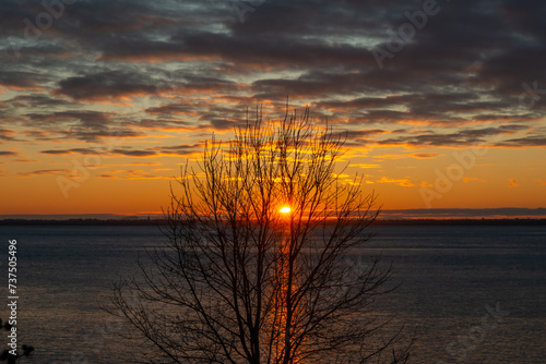 Sunrise over St. Lawrence river, LaSalle, Quebec, Canada