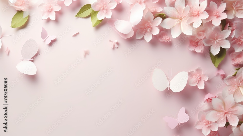 Delicate spring background in pastel colors with flowers and hearts. Women's Day. Mothers Day.