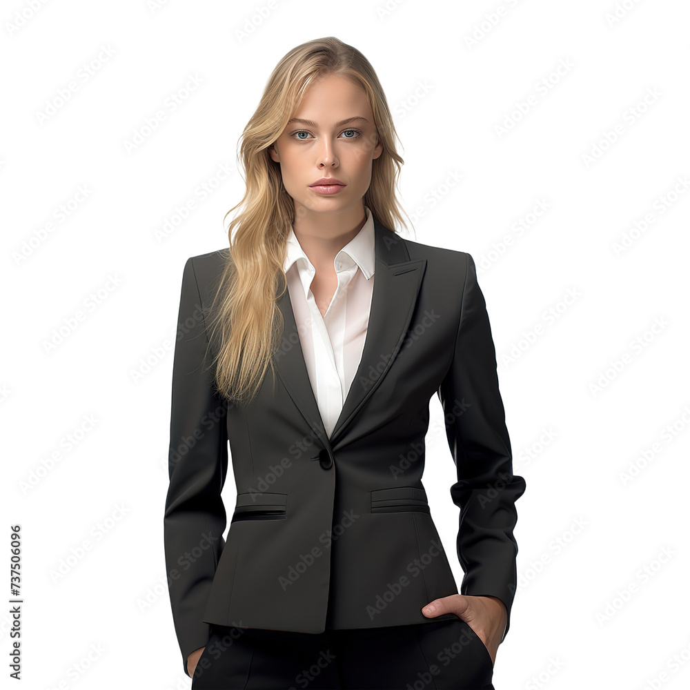 Beautiful Girl Portrait in Black Suit on Transparent Background, Ai Generated Beautiful Girl Portrait in Black Suit on Transparent Background, Ai Generated