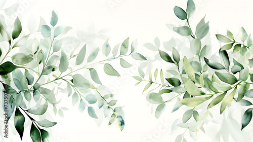 Seamless watercolor floral pattern. Green leaves and branches composition on white background for wallpapers, postcards, greeting cards, wedding invitations, romantic events photo